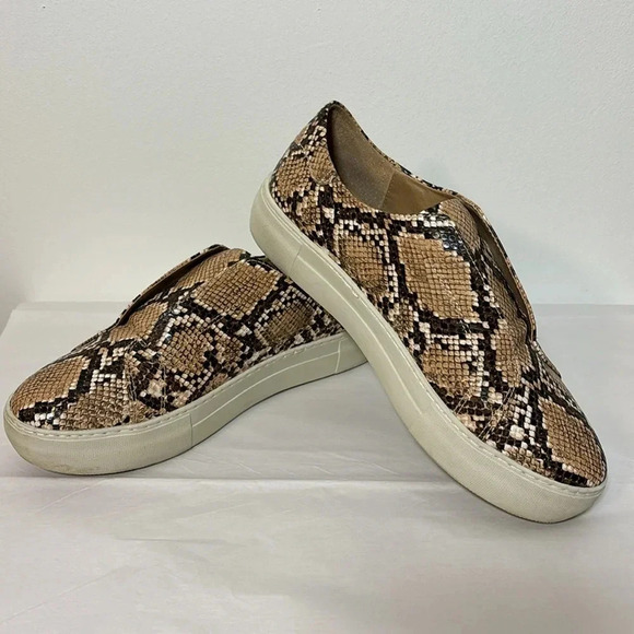 J/Slides Python Snake Print Tan Brown Faux Leather Low Top Slip On Sneakers Size - Picture 5 of 9